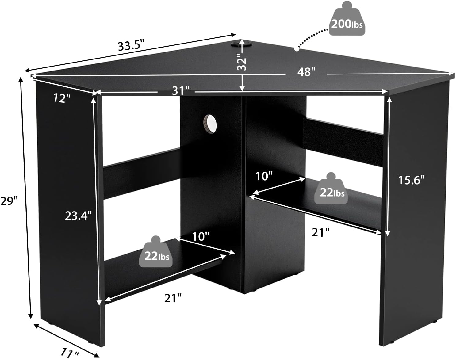 Tangkula Corner Desk, 90 Degrees Triangle Computer Desk for Small Space, Bedroom Corner Makeup Vanity Desk with Storage Shelves & CPU Stand