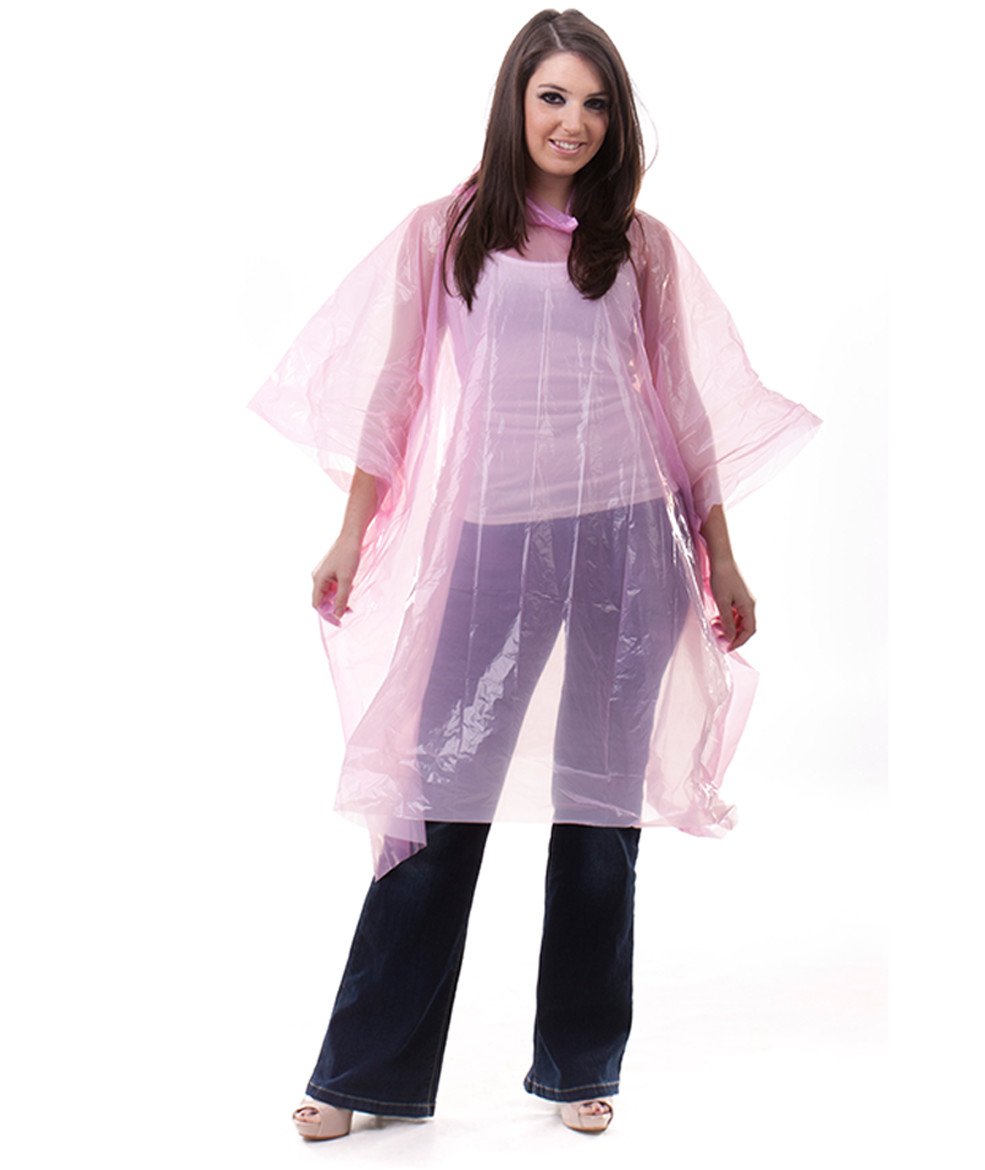 Staydry Pink Adult Emergency Waterproof Disposable Rain Ponchos X 10
