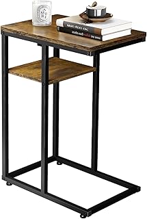 Fixwal End Table, C Shaped, Small Beside Table, Laptop Table, Side Table for Couch and Bed, Rustic Vintage Style, Bedside Table