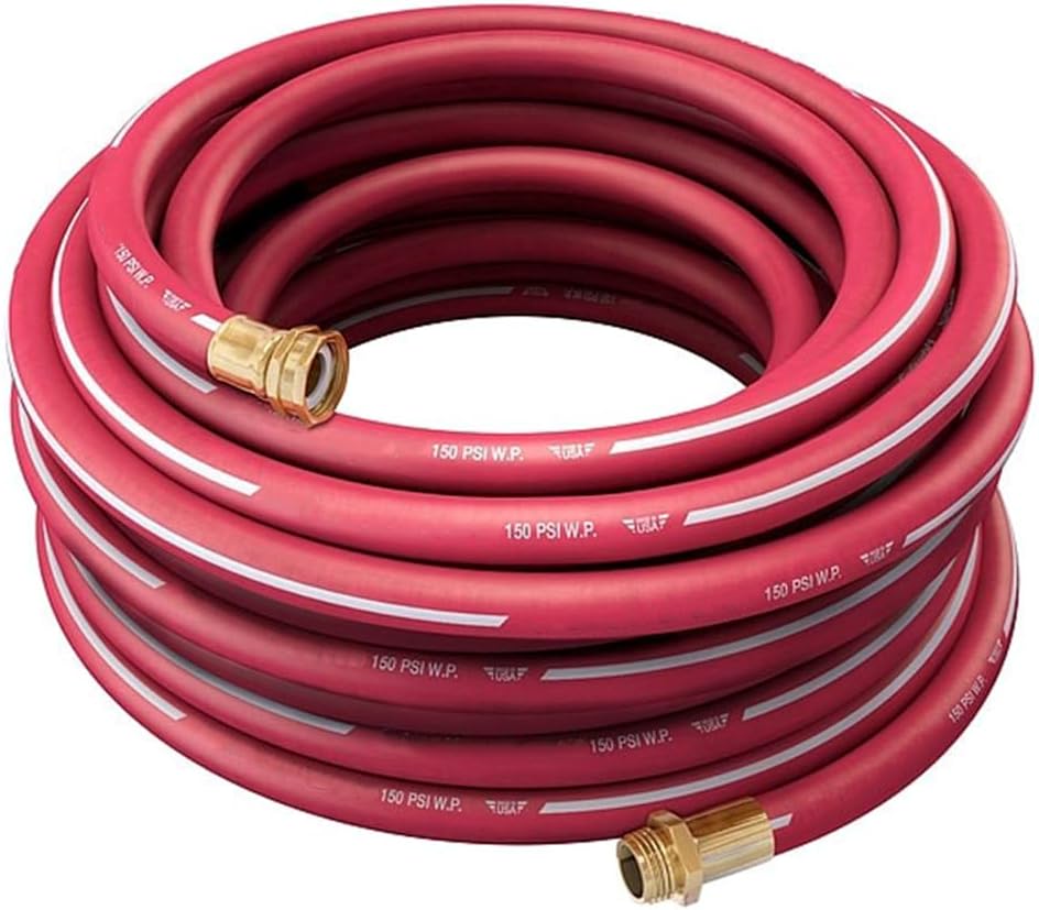 5/8 in ID x 50 ft L Garden Hose, EPDM Tube, Red, Brass x Brass Fitting, Mfr: CWR058-50MF-A