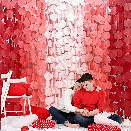 Image of 192 Ft Red Party Decorations Ombre Red Polka Dot Backdrop Streamer Tissue Paper Circle Dots Hanging Garland for Birthday Graduation Engagement Wedding Anniversary Valentines Holiday Hen Party Supplies