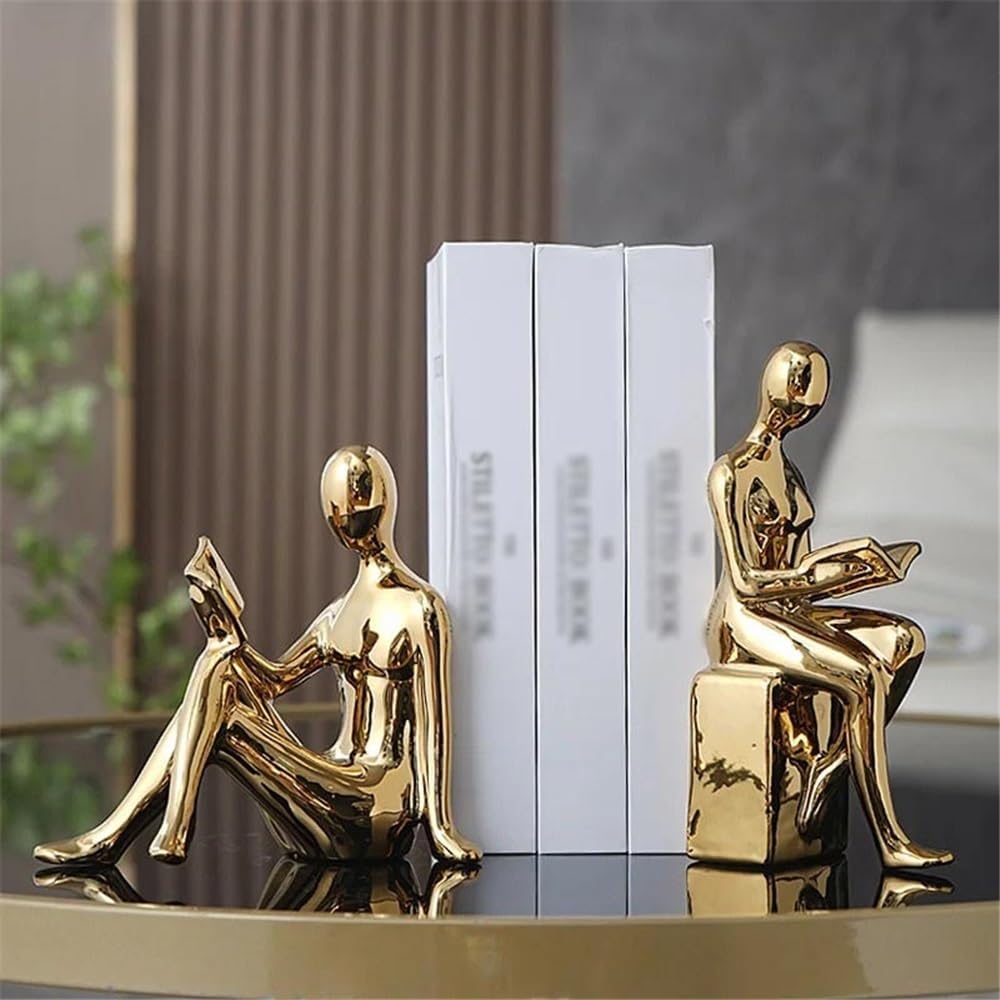 Bookend Support 1Set/2Pcs Ceramic BlockBook Shelf Stopper Holder Bookend Desktop Study Room Ornament Sculpture Bookends(Silver)