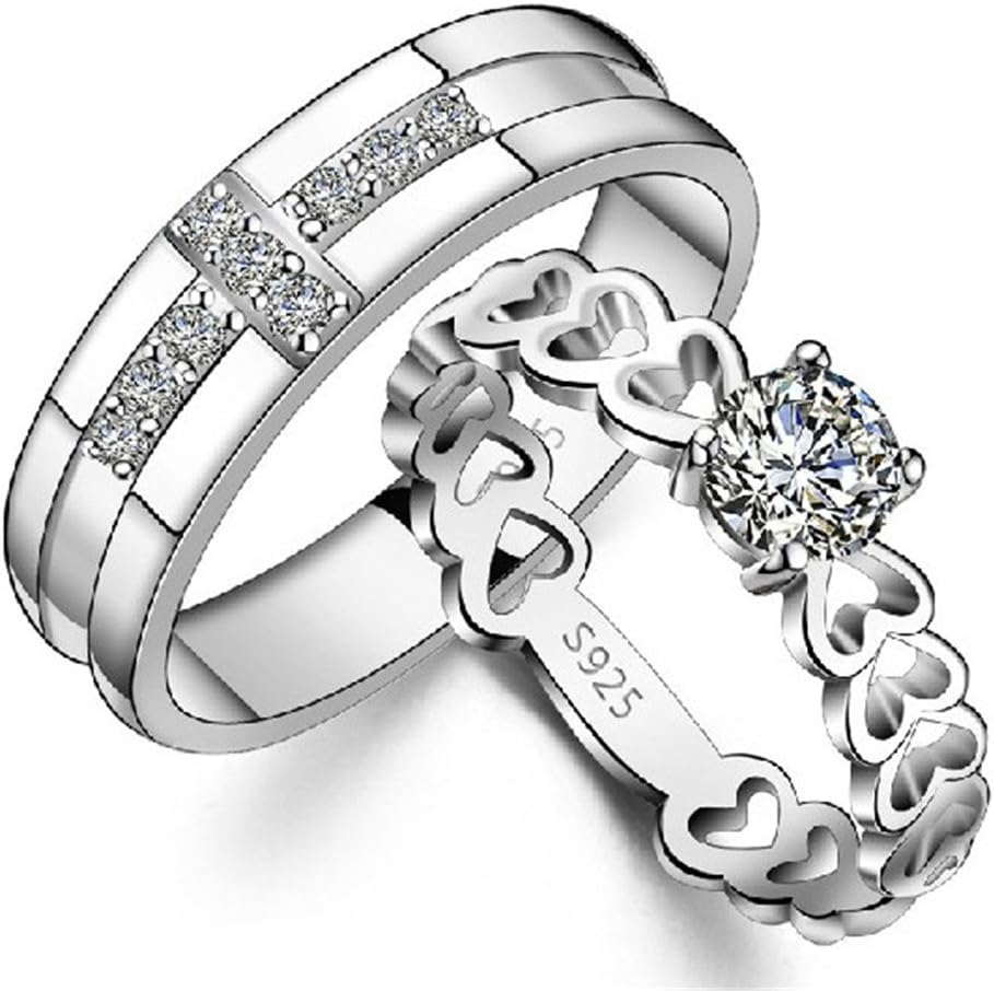 18k White Gold Plated Cross and Heart Couple Style Band Ring (Men's or Women's) (10.5, Men's)
