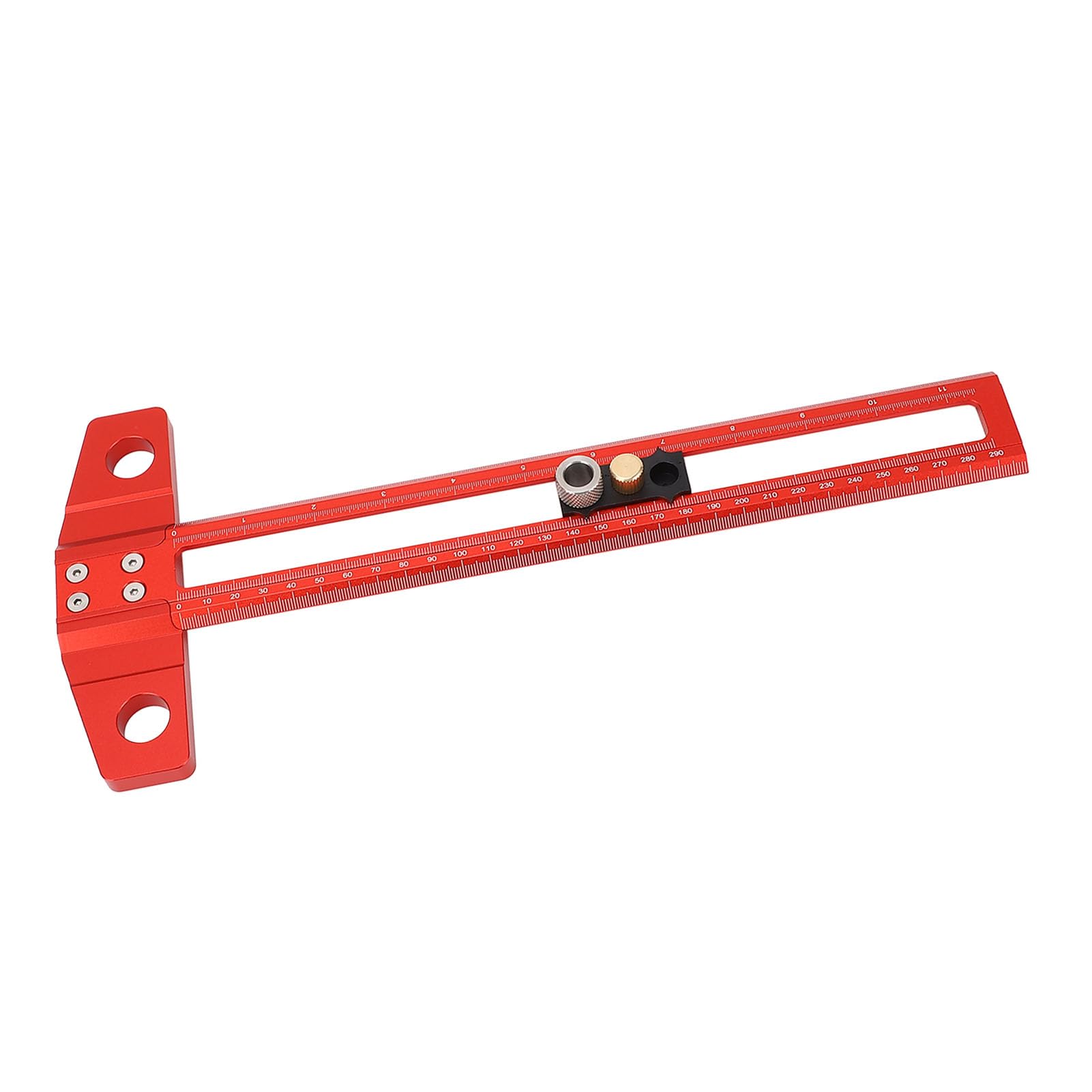 T-Quadrat-Lineal 30 cm, T-Typ-Markierungslineal mit Bohrhülsen, Holzbearbeitungslineal aus Aluminiumlegierung mit metrischer und Zoll-Skala, Bohrpositionierungshilfe für die