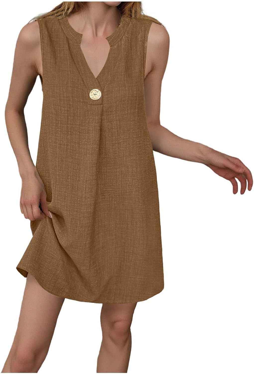 Summer Dresses for Women Sleeveless Beach Vacation Solid Color Mini Sundress Casual Loose Fit Button Tank Dress
