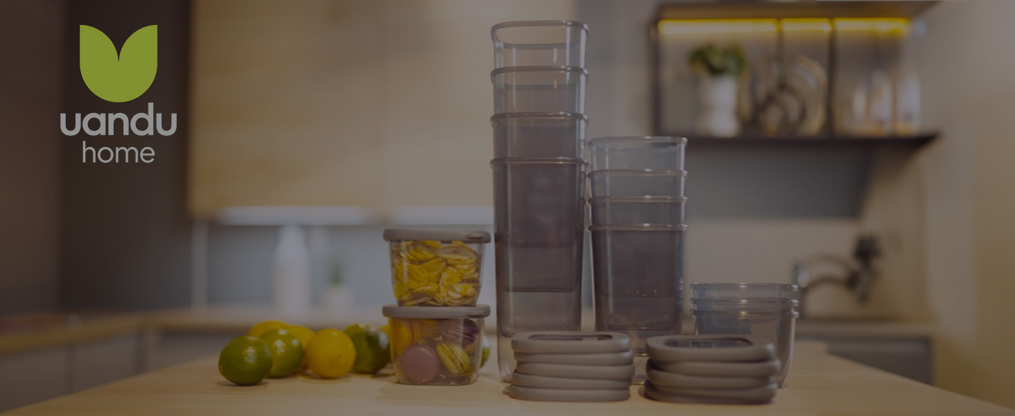 UANDU Lot De 24 Boîtes De Rangement Cuisine Hermétiques - Bocaux Plastique Sans BPA, Idéales Pour Céréales, Pâtes, Farine, Sucre Et Aliments