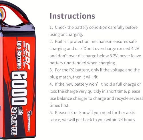 Miniatura 6 de SUNPADOW 4S Lipo Batería 14.8V 6000mAh 70C Soft Pack recargable con conector XT90 para vehículos RC Buggy Truggy modelos de tanque (2 unidades)