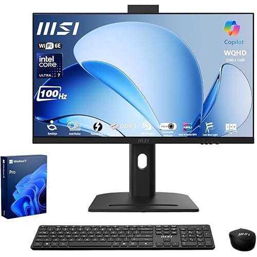 msi Modern 27" Business All-in-One AI Desktop, 27" WQHD IPS 100Hz Display, Intel Core Ultra 7 155H, 32GB DDR5, 1TB SSD, FHD IR Webcam, Wi-Fi 6E, Thunderbolt 4, HDMI, Wireless KB&Mouse, Windows 11 Pro