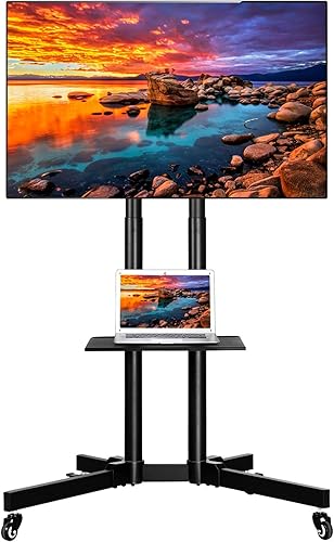Yaheetech Soporte de TV móvil con ruedas para televisores LCD LED de 32 a 75 pulgadas, carrito de TV con ruedas de altura ajustable con capacidad