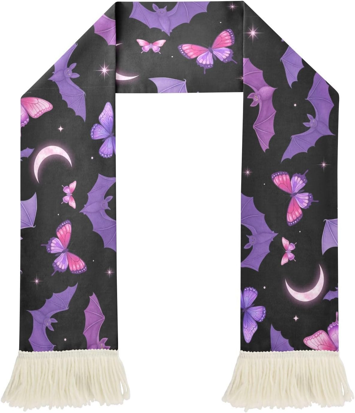 CHIFIGNO Cute Bats Black Sports Fan Scarf, Soft Polyester Cheering Towel Scarf for Soccer Fans, Quick Dry Sweat Towel with Fringe Ends