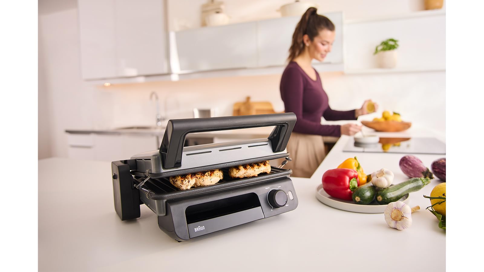 Braun MultiGrill 5 CG 5010, Plancha Eléctrica con Control Electrónico y Bandeja Recoge Grasa Extraible, 3 Posiciones de Cocción, Placas Extraibles y Lavables en Lavavajillas, 2000W, Negro