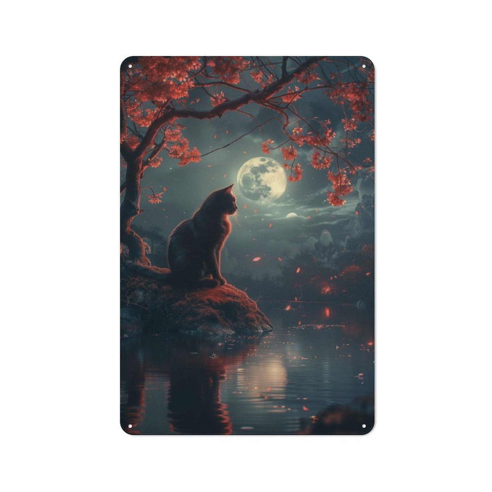 Junmoney Cat Moon And Stars Rustic Tin Sign 30X20cm For Home Bar Wall, For Home Interiors, Feature Walls And Decorative Displays