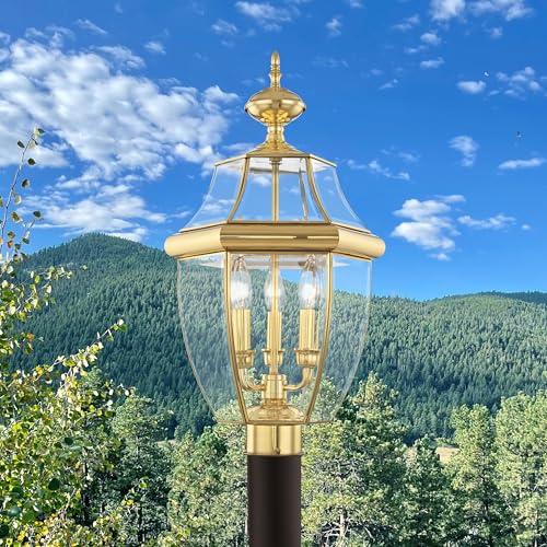 Image of Livex Lighting 2354-02 Monterey 3-Light Fixture, Polished Brass | Dimensions: 17 inch x 9 inch x 11 inch; Clear Beveled Glass; Solid brass construction