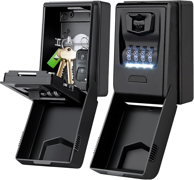 KTUEOV Key Boxes Wall Mounted, Key Safe Box With Light Up Dial 4 Digit ...