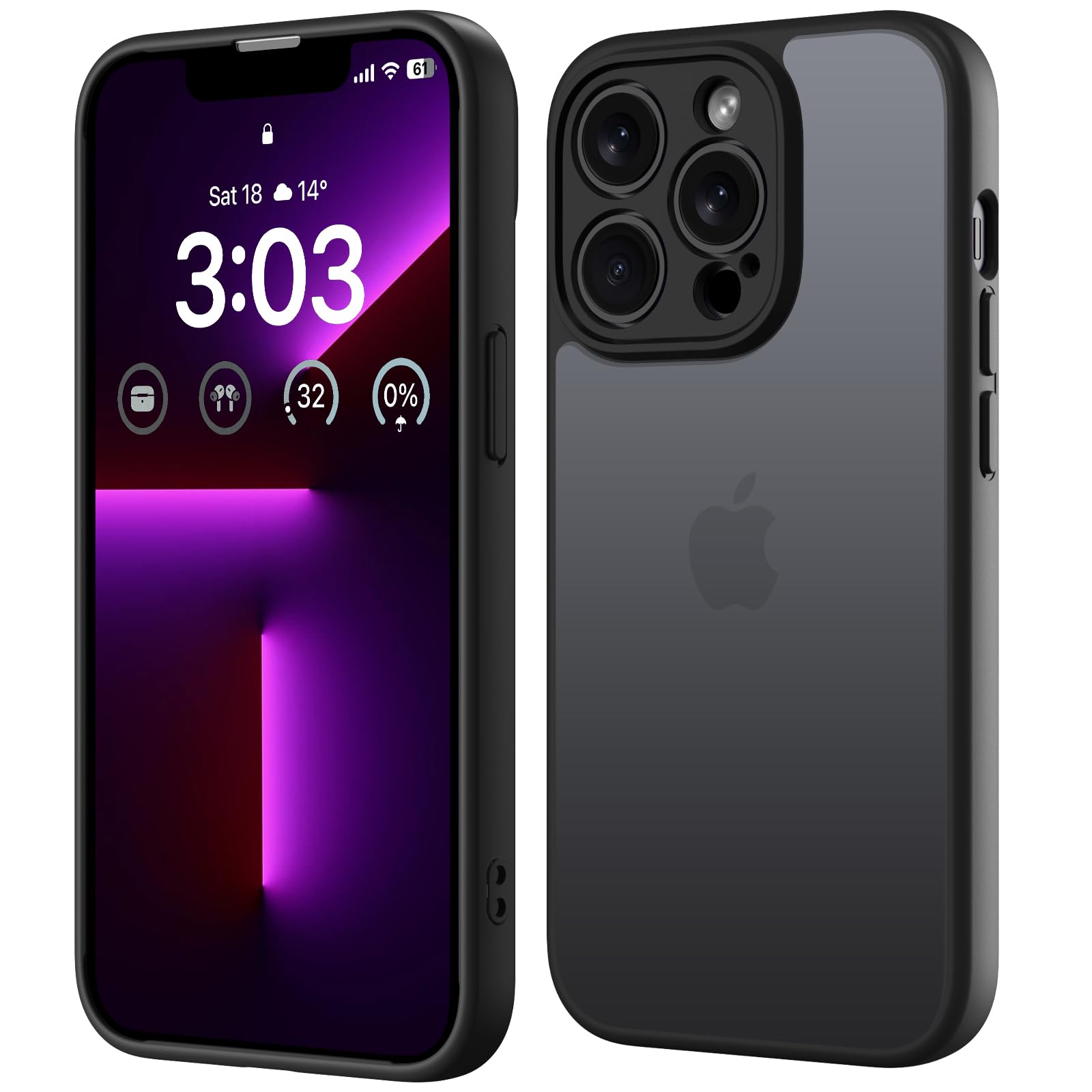 ORDA für iPhone 13 Pro Hülle, Vollständiger Kameraschutz, Schwarz | Matt Handyhülle für iPhone 13 Pro,Stoßfest Kratzfest Transluzente Rückseite Schutzhülle, Anti-Fingerabdruck Case