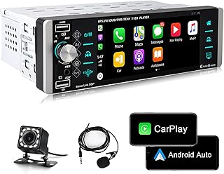 Single Din Car Stereo Compatible with Apple Carplay & Android Auto, METEESER 5.1 Inch Bluetooth Backup Camera, Touch Screen Radio Support FM/Mirror Link/SWC/USB/DVR/AUX-in