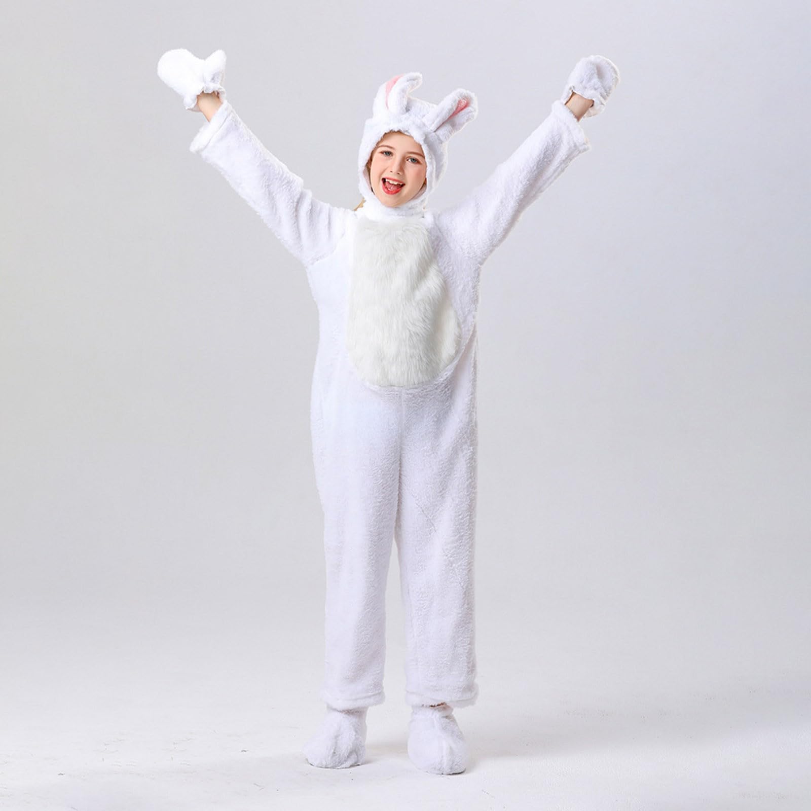 Kostium zajączka wielkanocnego dla dzieci, zwierzęcy, kombinezon z kapturem, królik, strój z rękawiczkami i ochraniaczami stóp, kostium dla dzieci, cosplay, fantazyjny kostium na wielkanocne parady i