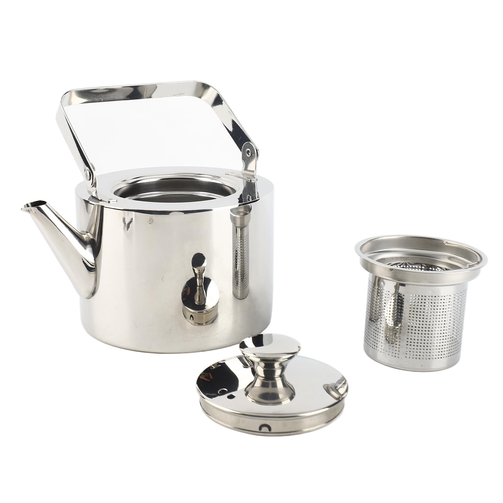 Czajnik do herbaty ze stali nierdzewnej z sitkiem Zagęszczony metalowy czajniczek z gwizdkiem i ergonomicznym uchwytem do wszystkich płyt kuchennych (Large, 1.5L)