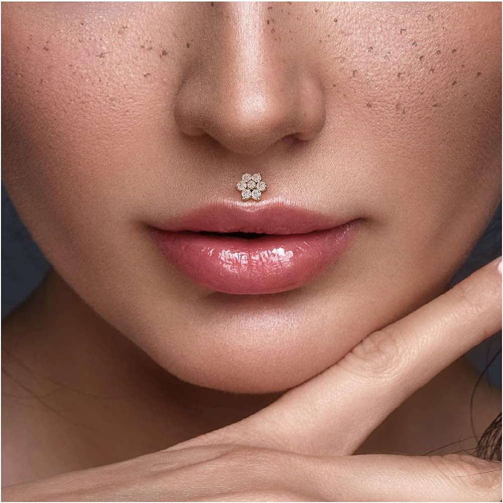 Pierced Owl 16GA Implant Grade Titanium Flower CZ Flat Back Labret