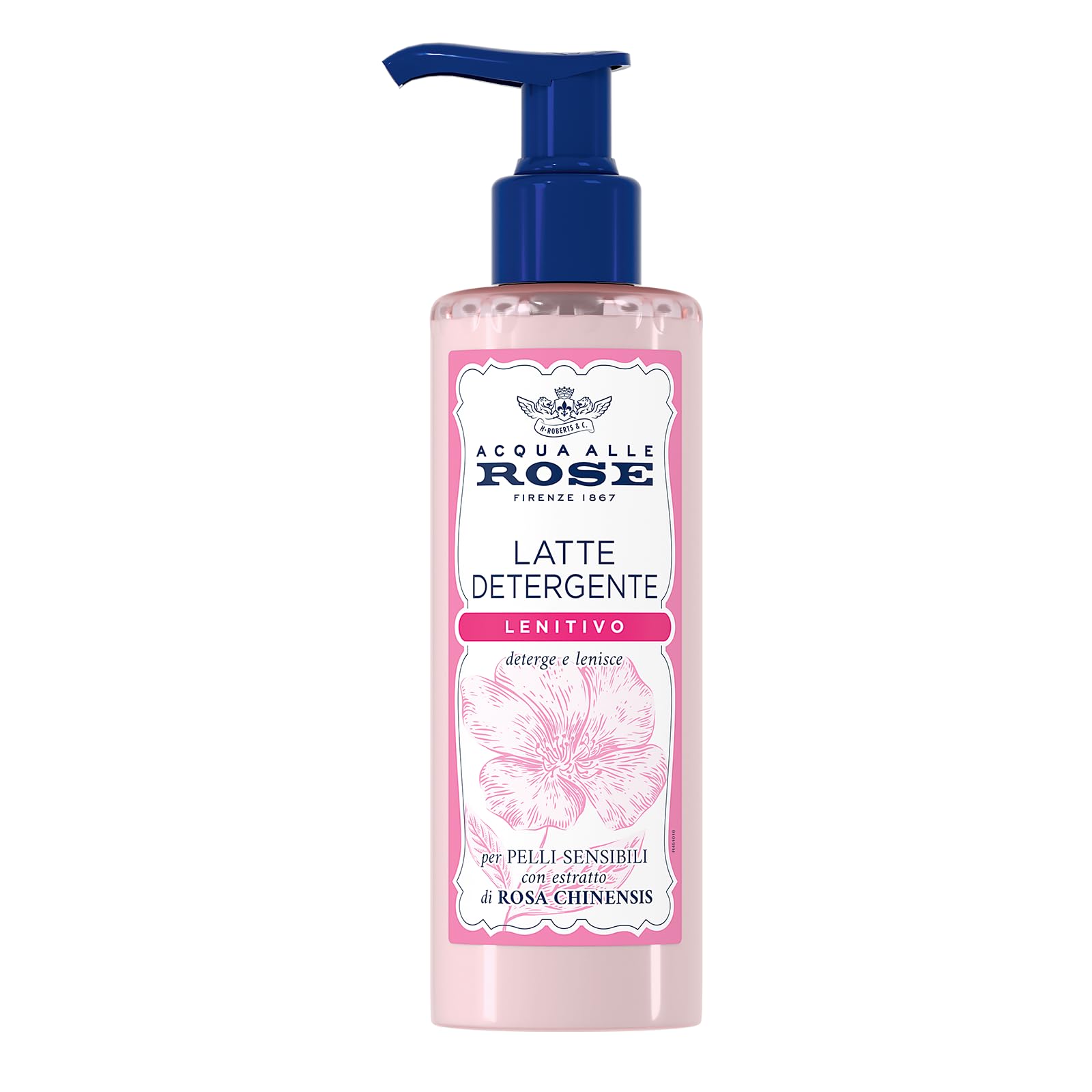 Acqua alle Rose, Soothing Cleansing Milk with Rose Chinensis Extract, Ideal for Dry or Sensitive Skin, Gently Cleanses and Moisturises the Skin, Daily Use, 200 ml