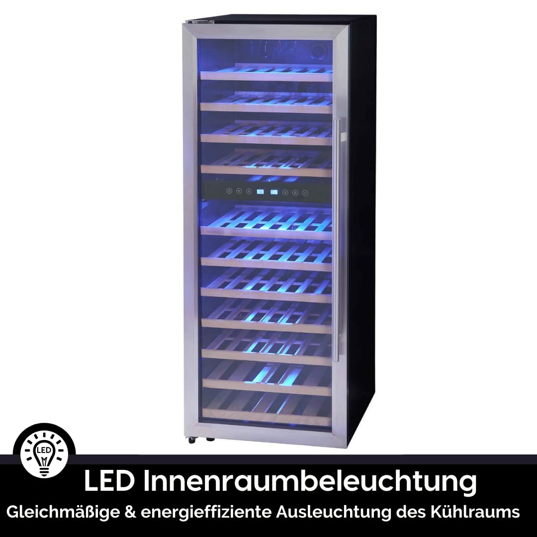 PKM Weinkühlschrank Vinothek WKS72B 192L 73 Flaschen 5-18°C 128x50cm Edelstahl