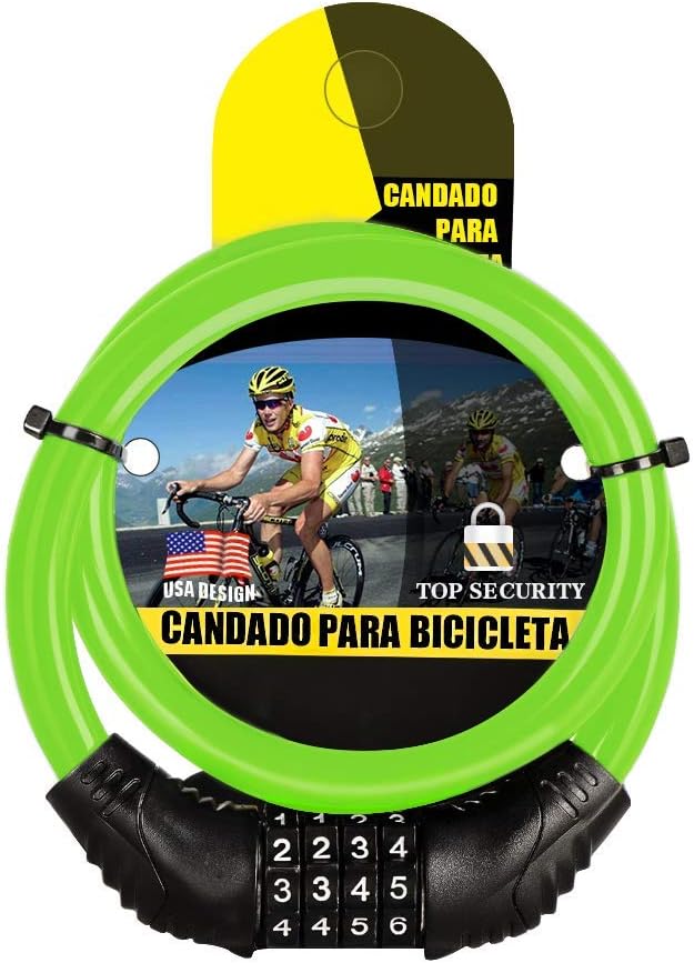 Bike Cable Lock, 4 Digit Security Resettable Combination Coiling Cable Bike Locks Without Mounting Bracket, 2 Feet x 1/2 Inch (Black)