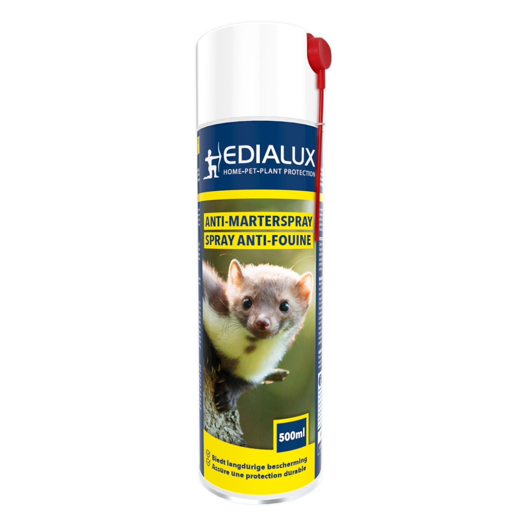 Edialux Spray répulsif anti fouines et martres 500ml, protection pour voiture, grenier et garage, répulsif écologique, application facile avec bouteille 360°