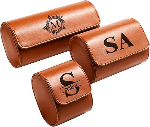 Estuche Personalizado para Relojes para Hombres y Mujeres, Estuche de Cuero PU Personalizado para Viajes Enrollable para Papá, Nombre Grabado,