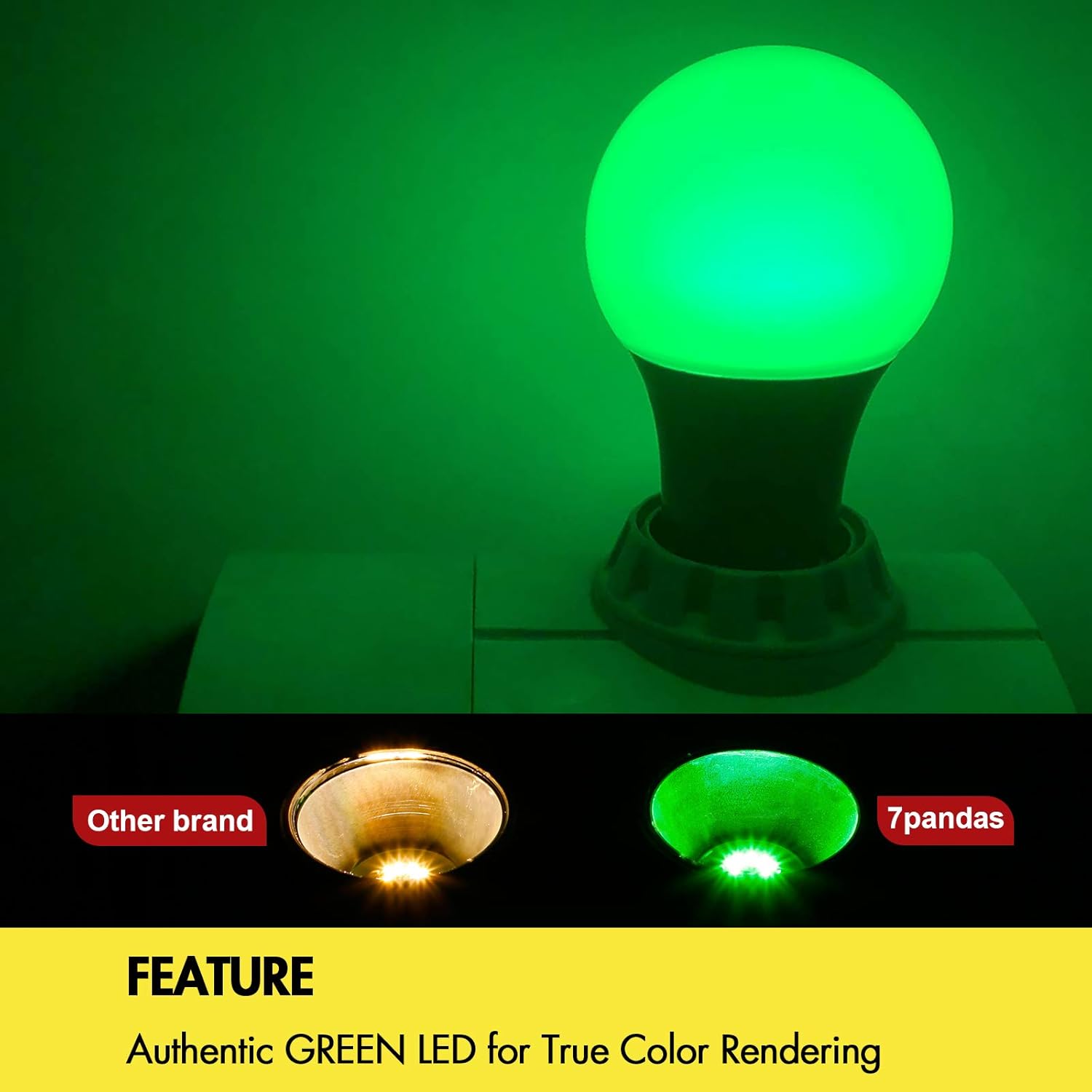 7 PANDAS LED Green Light Bulb, 40W Equivalent, 5W A19 Green LED Bulbs with E26 Base for Halloween Decoration, Home Lighting, Home Decor, Non-Dimmable, Pack of 6
