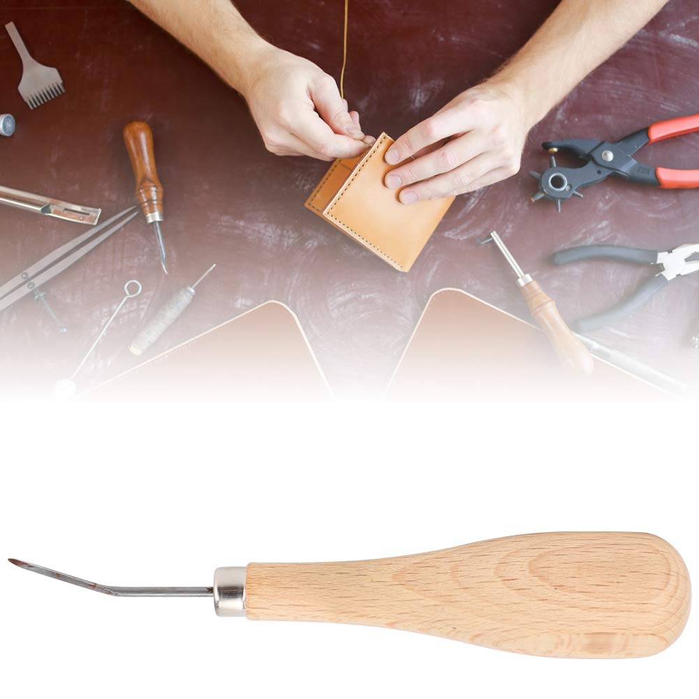 Steel Cone Punching, Beech Handle, DIY Craft Tool for Leather Work, (Bent Head)