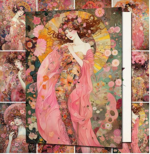 Pixiluv 12 Large Greeting Cards For All Occasions ~ Stirring Fantasy Women Pink Spring Fairies Spirits ~ Gustav Klimt ~ Vintage Book Illustration Postcards #TOP22