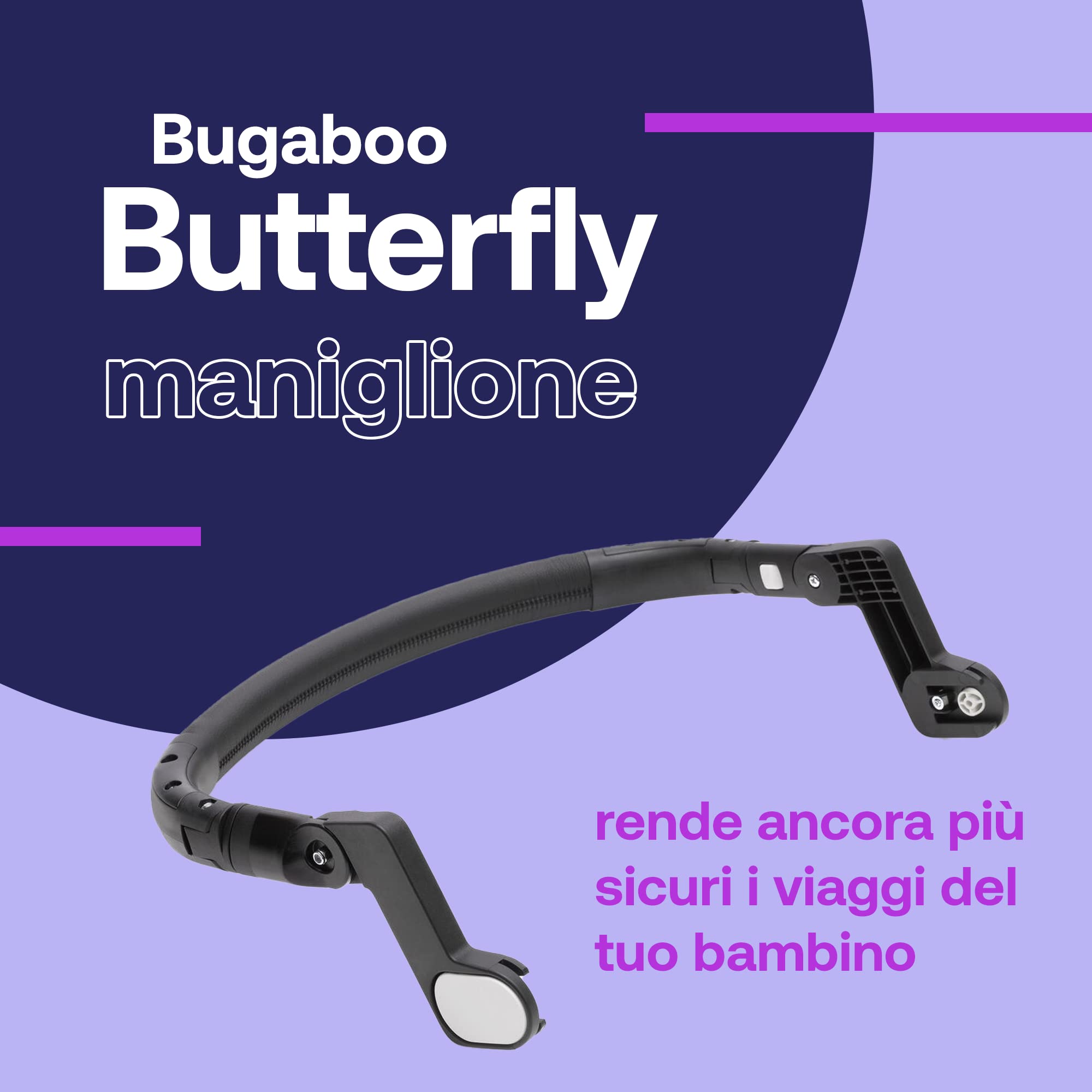 Bugaboo Paraurti a forma di farfalla, bracciolo sicuro per passeggino a farfalla, regolabile, facile da pulire, design minimalista e sostenibile, impugnatura per bambini in crescita, nero