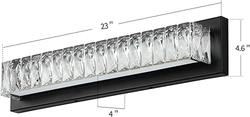 Miniatura 4 de PULLCU Lámpara de baño de 23 pulgadas, moderna lámpara de tocador de cristal LED negra para baño, luces de espejo de tocador, blanco frío, 6000 K