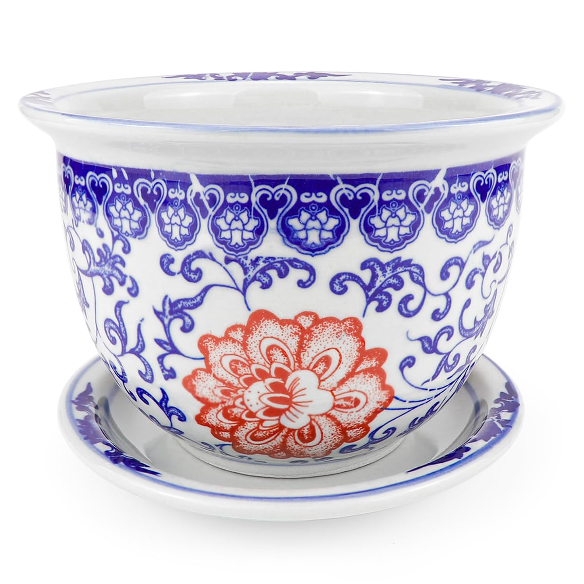 YOLUFERCeramic Flower Pots with Drainage Holes and Drainage Tray Ceramic Planter for Indoor and Outdoor Plants