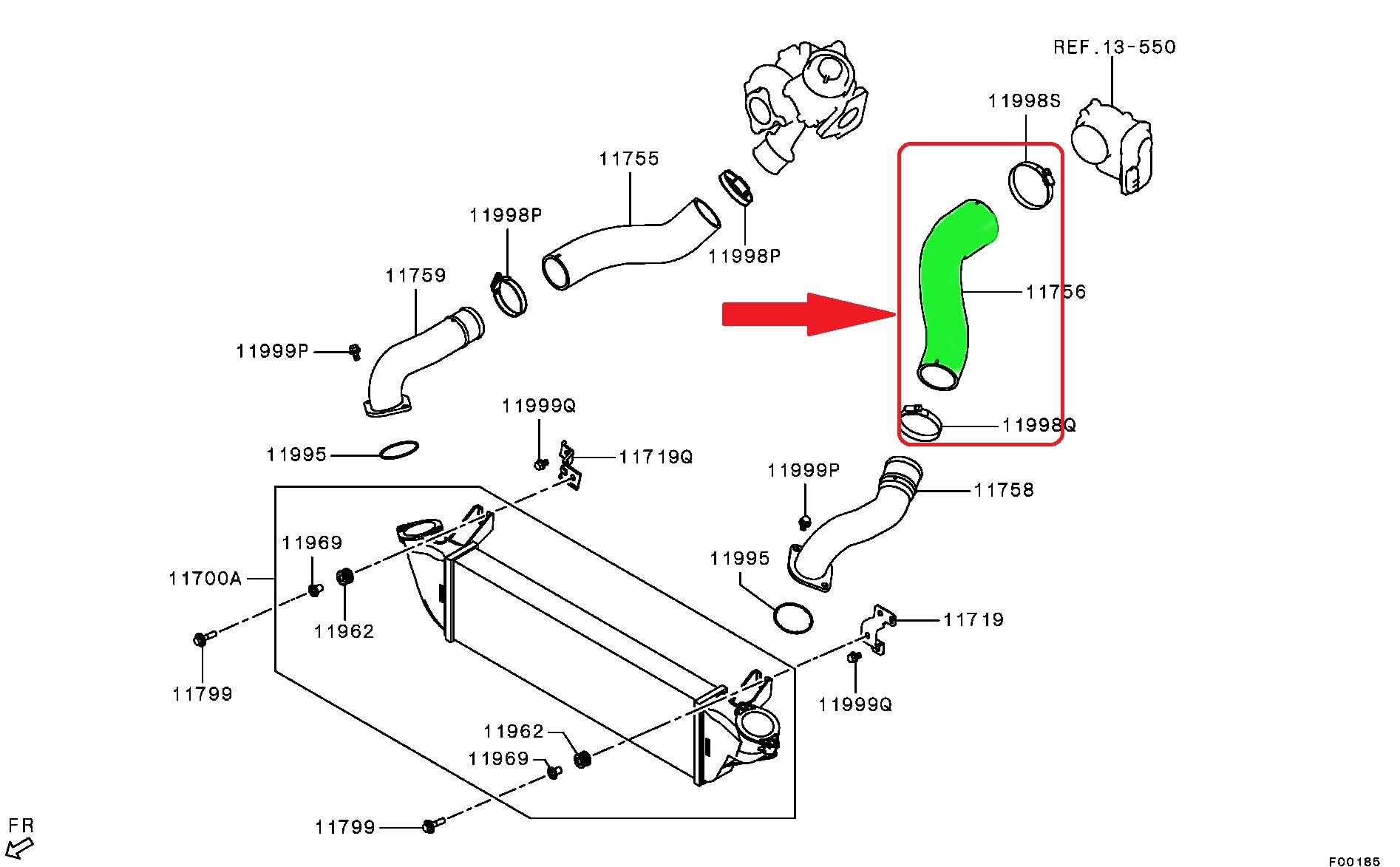 Tubo Turbo compatibile con Mitsubishi L200 2.4 DI-D alta qualità Kevlar Rinforzato NBR-CR Resistente alla pressione del calore dell'olio Diametro 57/67 mm Spessore 5 mm 1505A775, 14099W000P