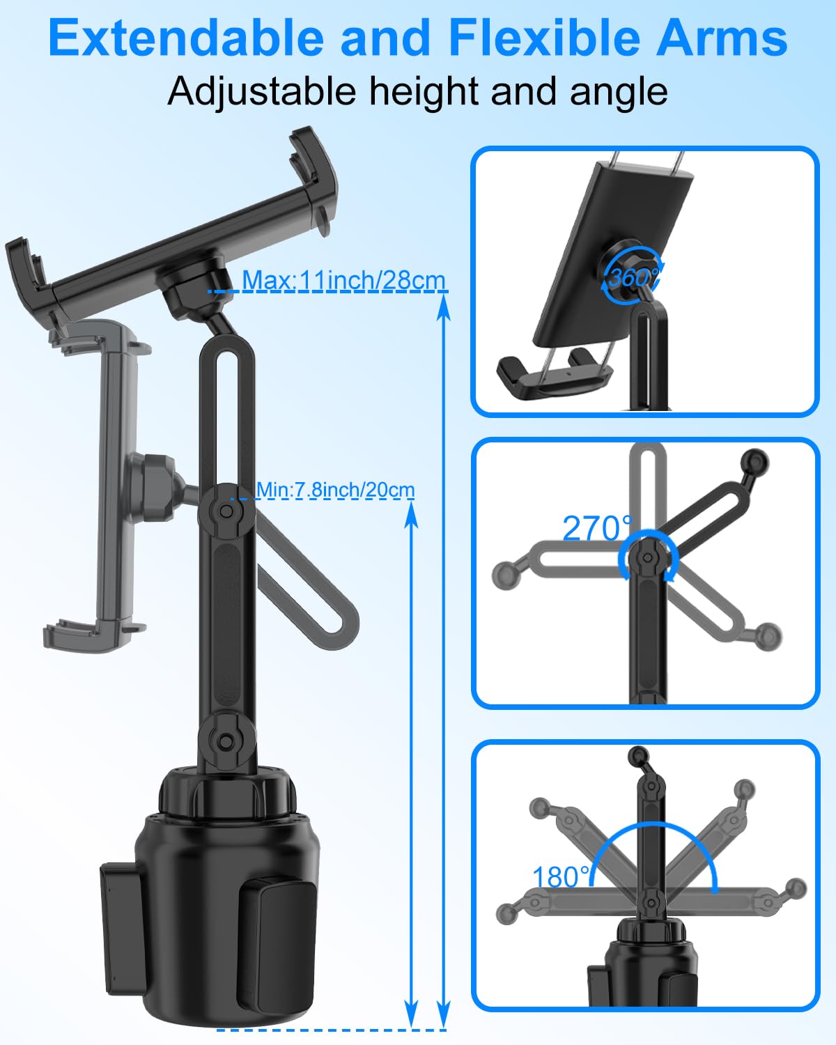 Supporto Tablet Auto Portabicchieri, Porta Tablet da Camion con Collo Allungabile, Supporto Tablet Auto Portabicchieri per iPad Pro 12.9 Air Mini, Galaxy Tabs, iPhone, 4-13" Tablet