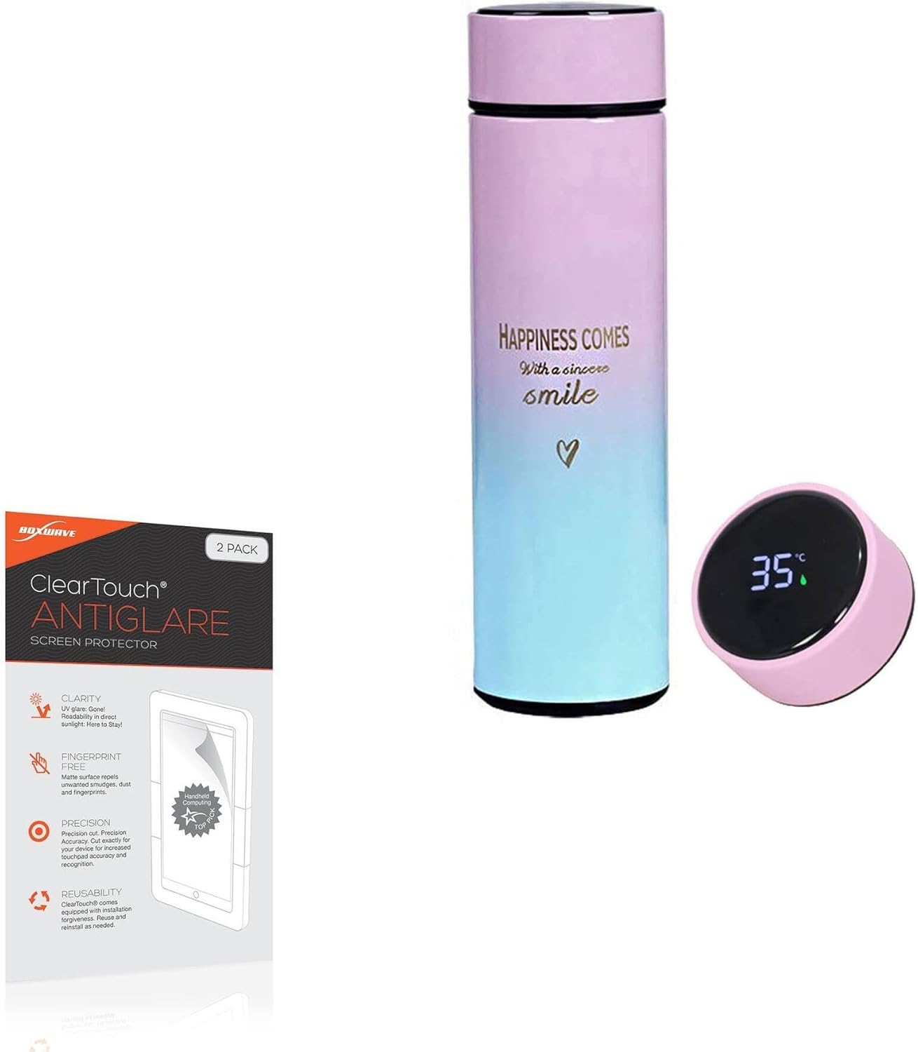 BoxWave Screen Protector Compatible with Hroruforg Smart Water Bottle – ClearTouch Anti-Glare (2-Pack), Anti-Fingerprint Matte Film Skin