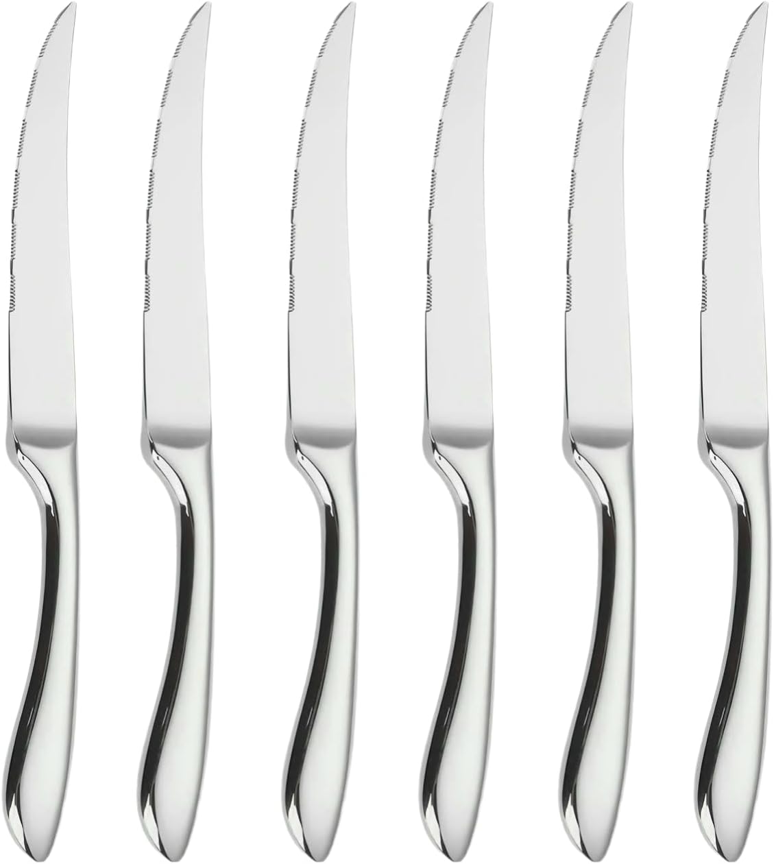 Professional Steak Knives Set of 6 - Premium 18/0 Stainless Steel, Heavy-Weight Design, Serrated Edge, Dishwasher Safe