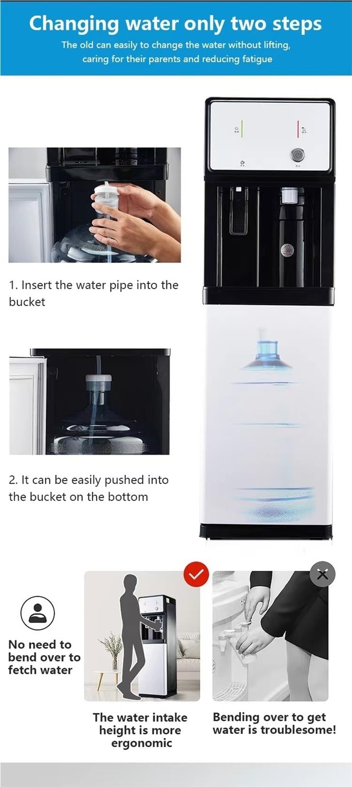 Wasserdispenser Standbrunnen, Wasserspender for Kalt-, Warm- und lauwarmes Wasser, Wasserstandsanzeige, geeignet for Zuhause, Büro und Gewerbe | Leiser Wasserspender