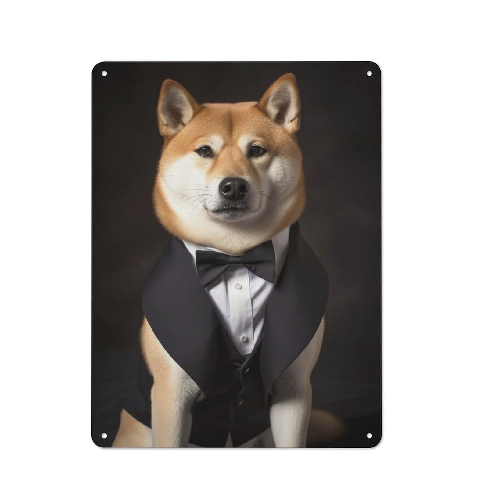 Shiba Inu Dog in A Tuxedo Vintage Metal Sign 40x30cm, Nostalgic Pub Wall Decor for Pub, Home Bar, Shed Or Man Cave