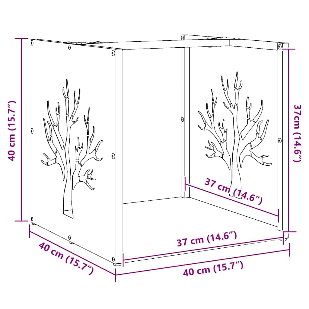 Estantería para leña blanca 40 x 40 x 40 cm, acero laminado en frío, soporte para madera de chimenea para interior y exterior, elegante soporte de madera con para salón y terraza