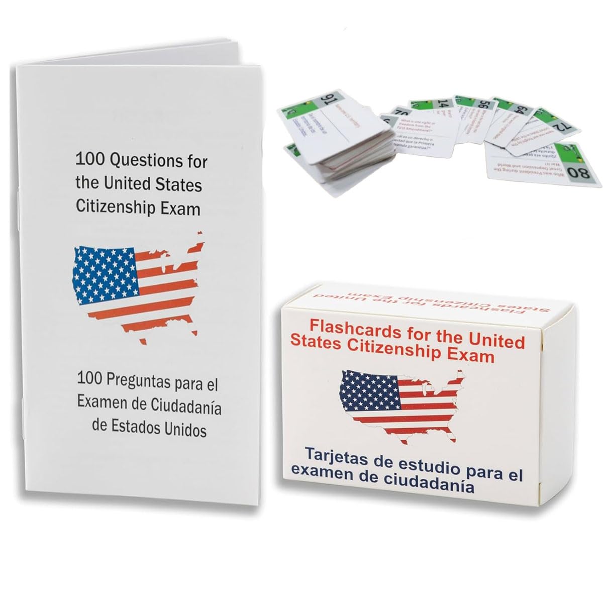 U.S Civics Test Flash Cards Combo Set with Bilingual Booklet - English/Spanish, 2025 Naturalization Study Guide with 100 US Civics Questions Answers,Flashcards for The United States Citizenship