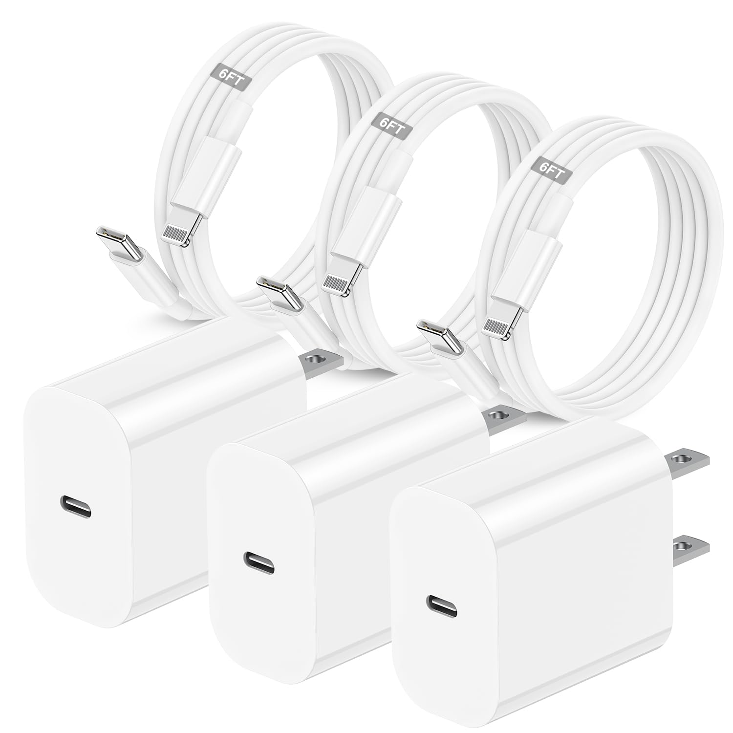 20W Rapid USB C Wall Super Fast Chargers Block Power Plug with 6Ft Type C to Lightning Cable, (MFi Certified) Lightning Charging Cord for iPhone 14 13 12 11 Pro Max Plus Air Mini iPad -Albedo 3Pack