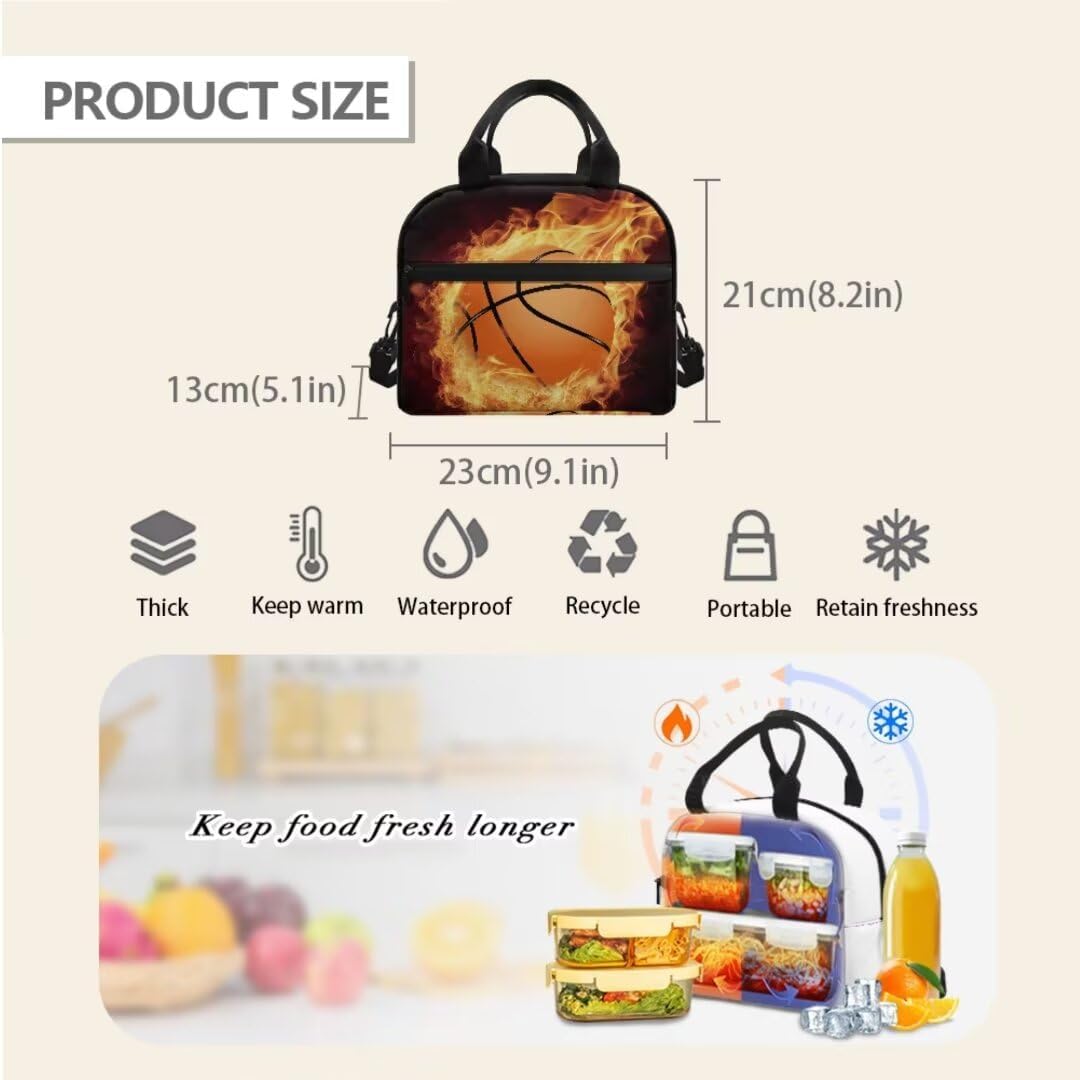 Coldinair Backpack Set for Boys with Lunch Box Pencil Bag Burning Basketball School Bookbag for Kids Teen with Lunch Box,17inch Student Daypack,Waterproof,Large Capacity