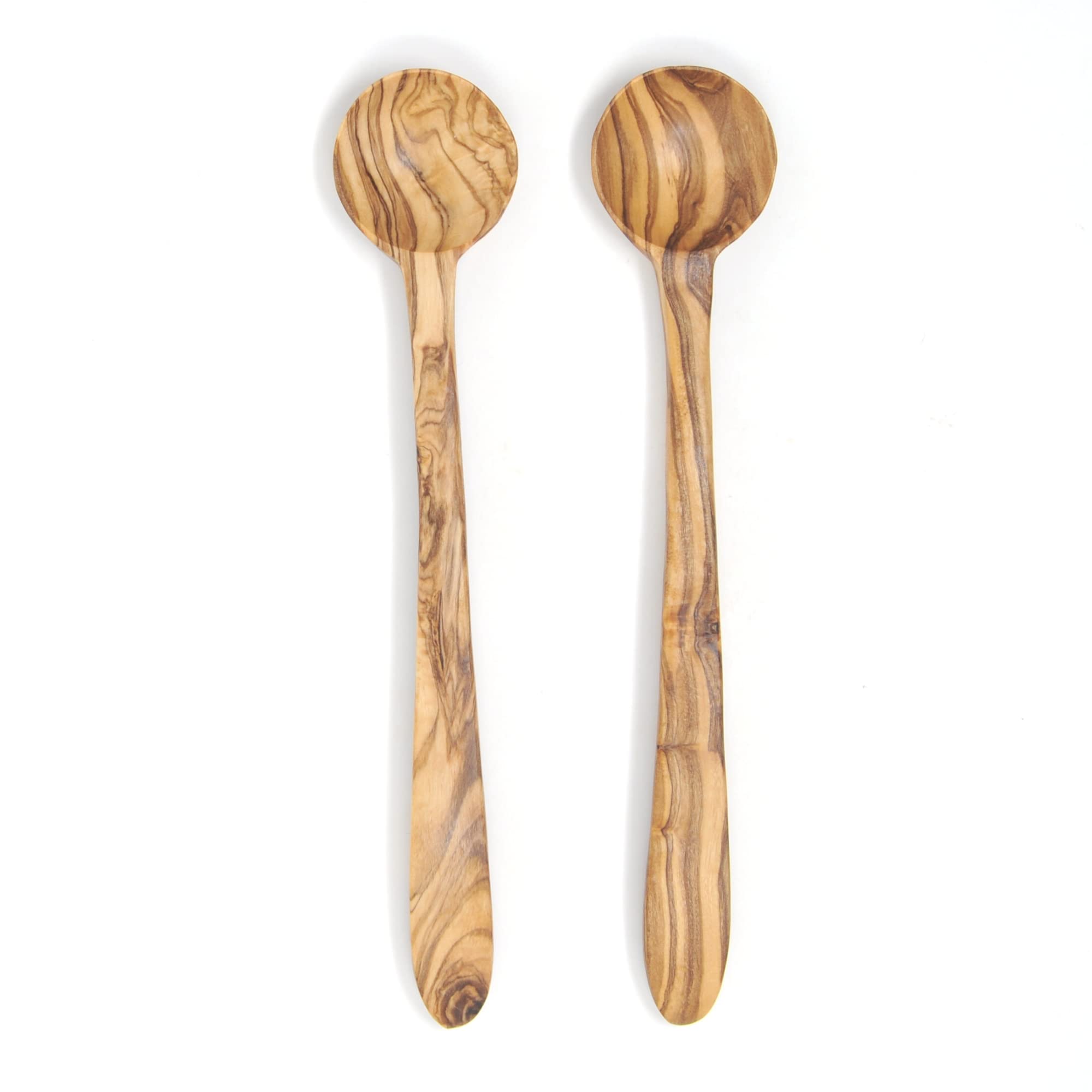 BeldiNest 7-Inch Long Handle Olive wood Smoothie Spoons, Iced Tea Spoon, Coffee Spoon, scooping Ice Cream, Yogurt, and Cocktail Stirring Spoons - Set of 2