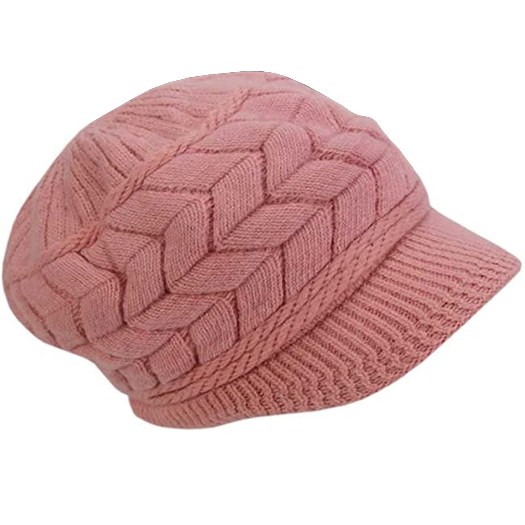 SYAYA Women’s Winter Beanie with Visor – Wool Soft Lined Knit Newsboy Hat, Warm Brimmed Cap for Cold Weather, Pink, M