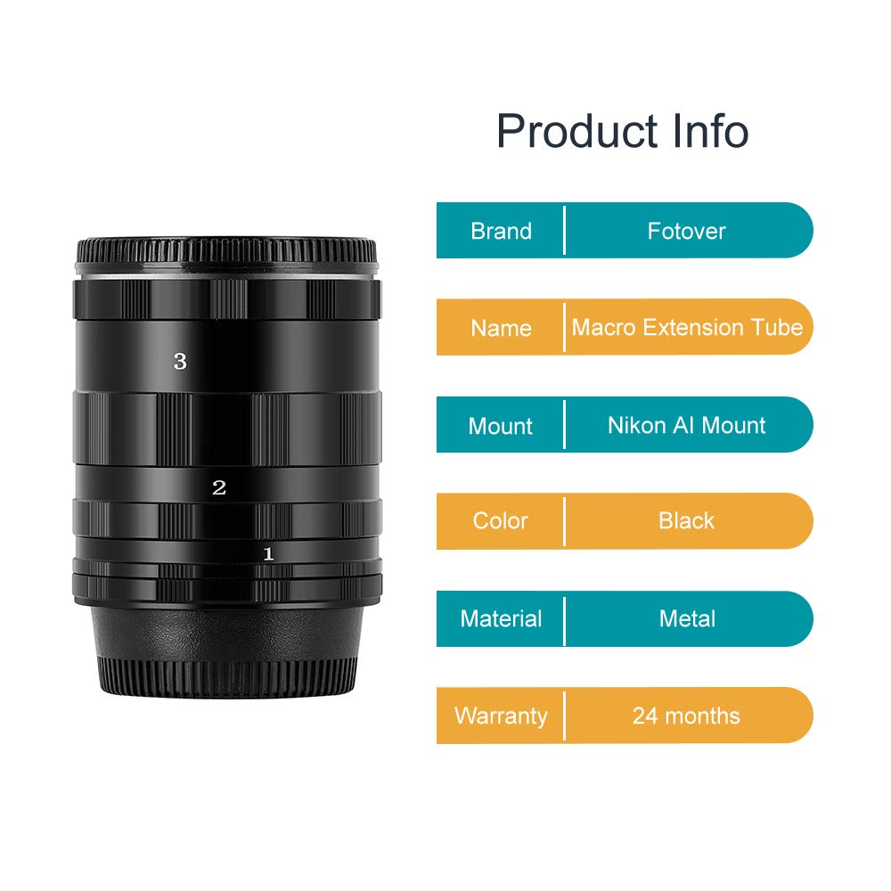 Anello per tubo di prolunga macro per fotocamere Nikon AI F con corpo posteriore copriobiettivo
