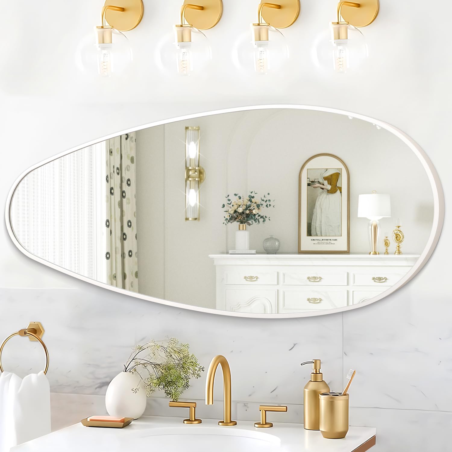 JJUUYOU Large Mirrors for Wall Irregular Wall Mirror 98×45 cm Asymmetrical Decorative Metal Mirror Aviation Aluminum Alloy Frame Mirrors for Bathroom Bedroom Living Room Cloakroom Entryway