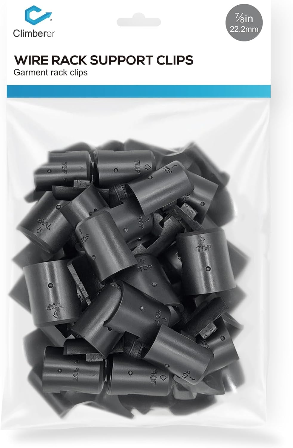20 Pairs of 7/8-Inch（22.2mm）Wire Shelf Clips for Metal Shelving & Garment Racks – Plastic Locking Clips, Adjustable Layer Spacers (Black, 7/8)