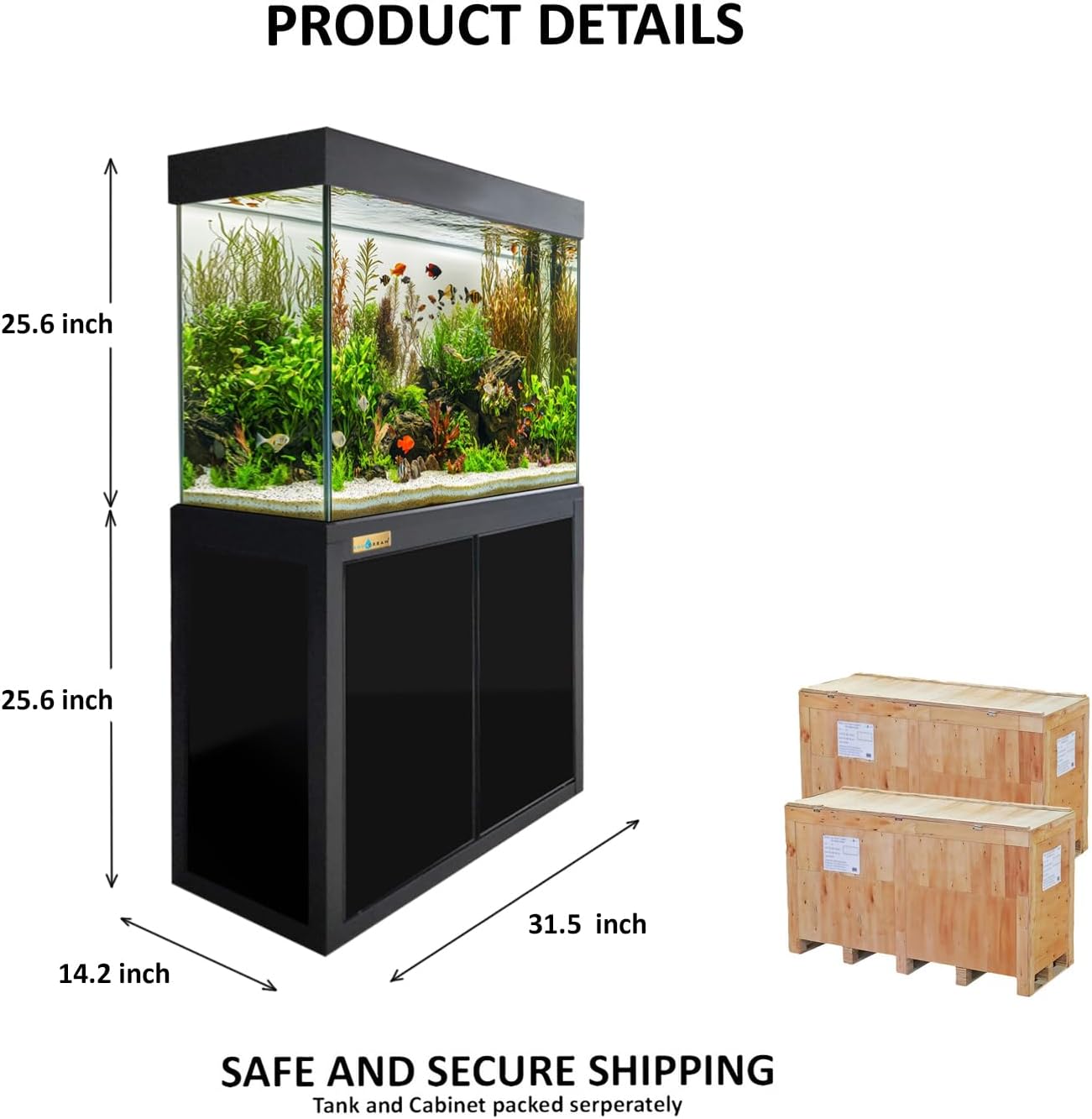 Aqua Dream 50 Gallon Fish Tank with Tempered Ultra Transparent Glass - Complete Aquarium Tank Setup, LED Lighting, Metal Frame, 320 GPH Pump, Sump Filtration System, Filter Media - Black